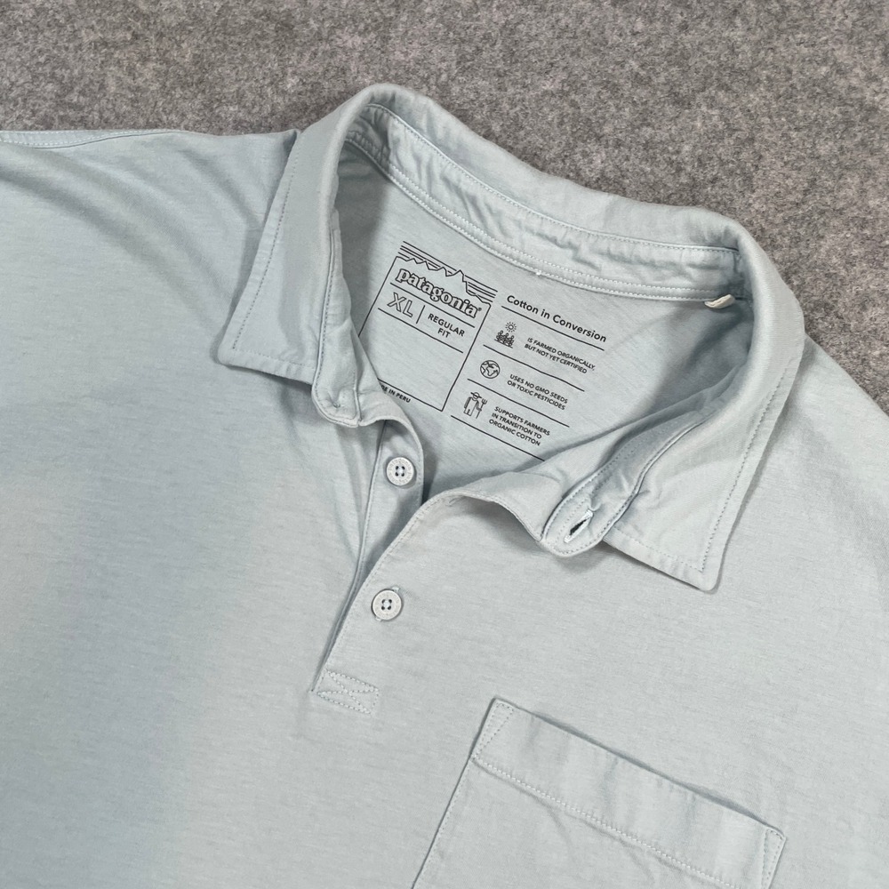 Patagonia Mens Polo Shirt XL Light Blue Regular Fit Cotton in Conversion